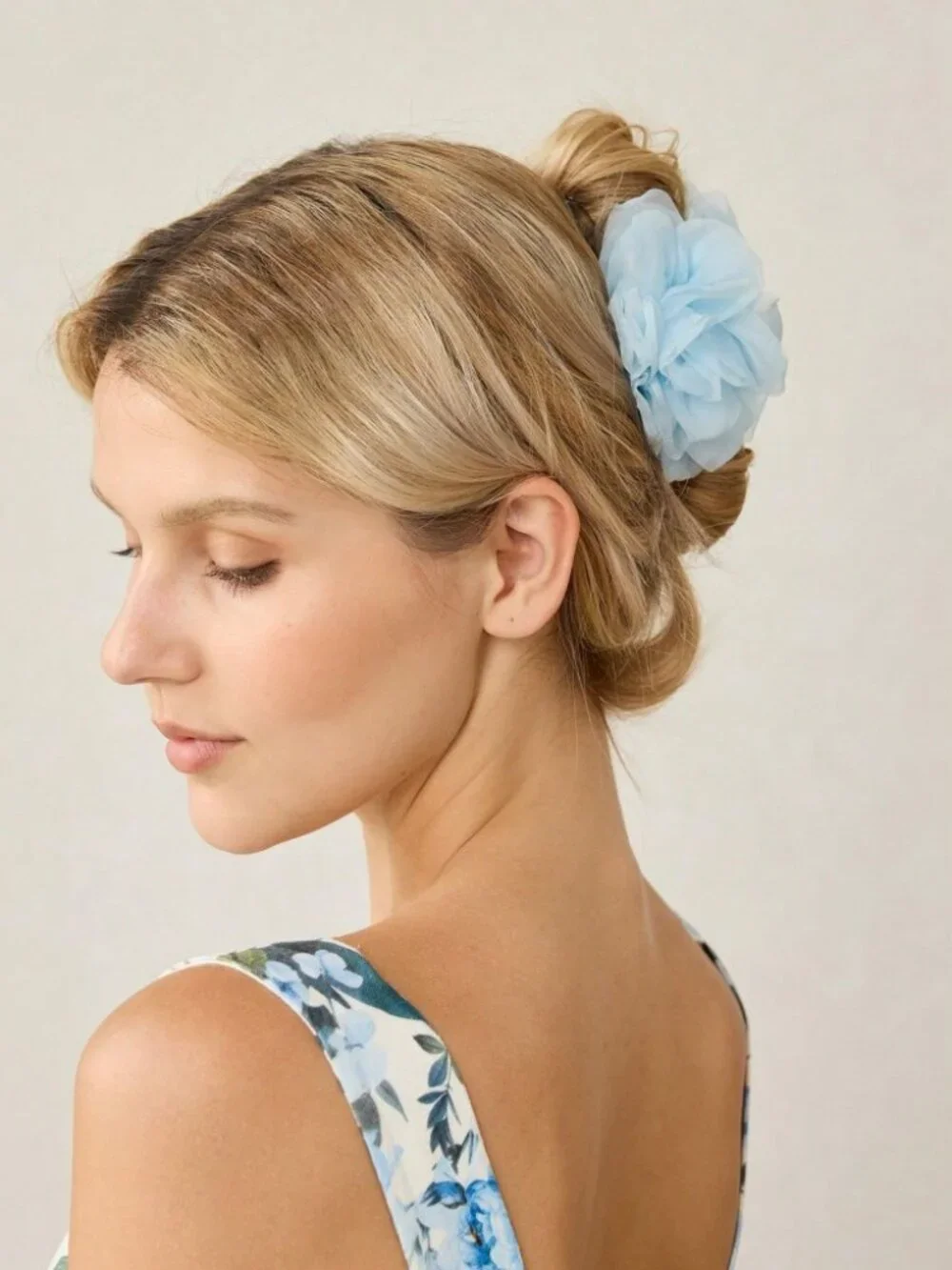 Sky Blue Chiffon Flower Hair Claw Clip